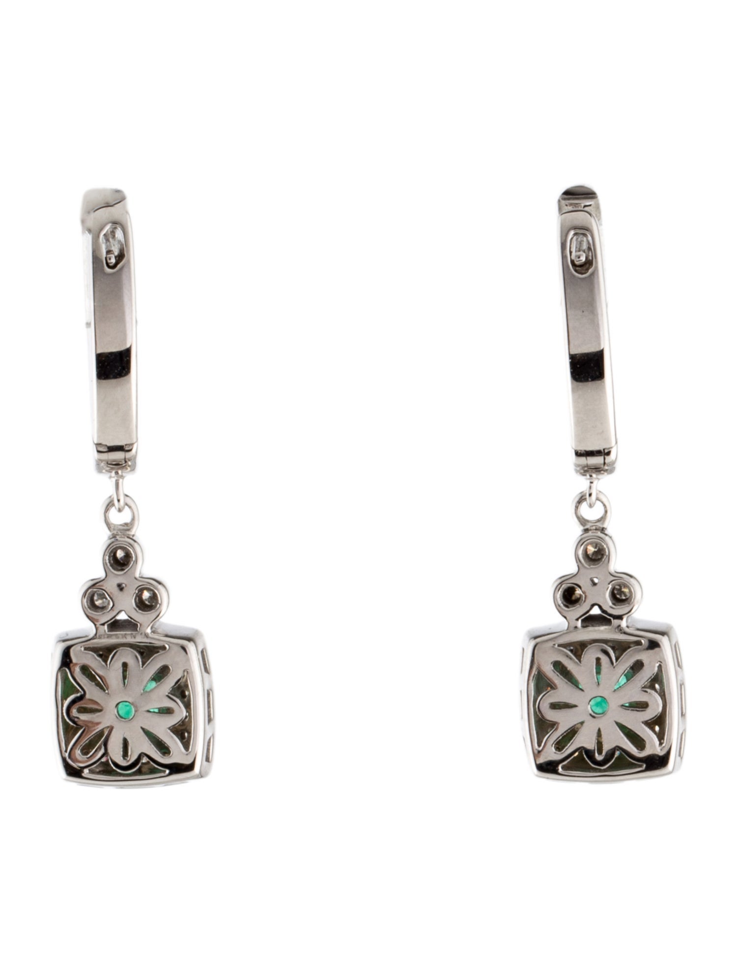 Earrings 14K Emerald & Diamond Drop Earrings